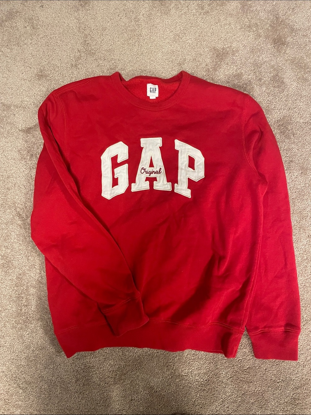 GAP Red Crewneck with White Logo Appliqué